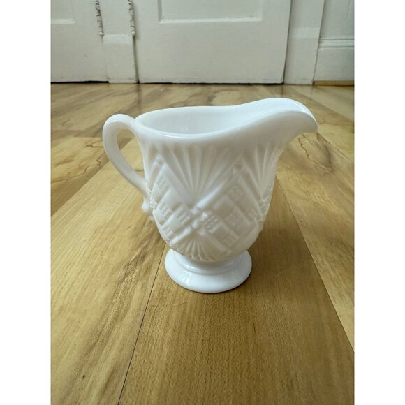 Vintage Milk Glass Pitcher with Diamond and Fan Pattern - Picture 1 of 7